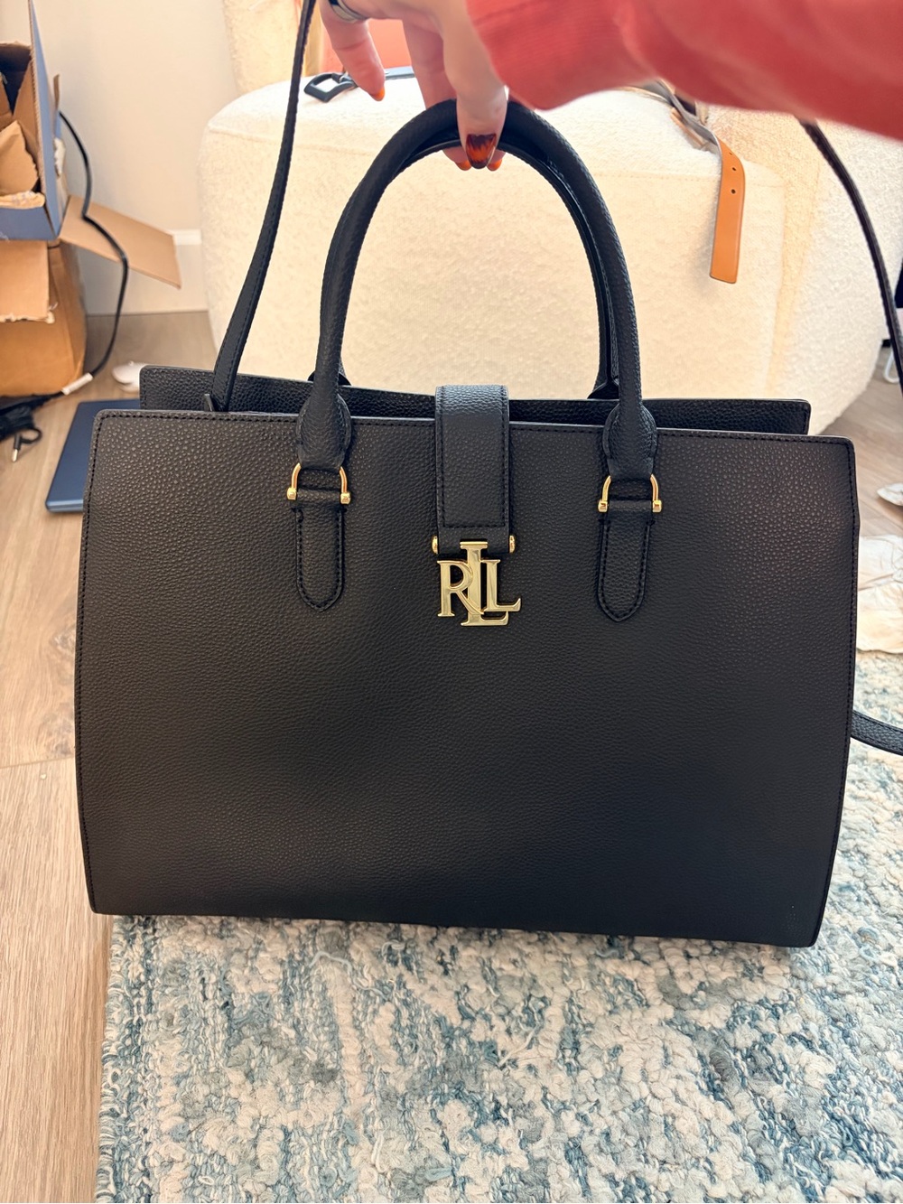 Lauren Ralph Lauren Black Leather Carrington Brigitte Tote